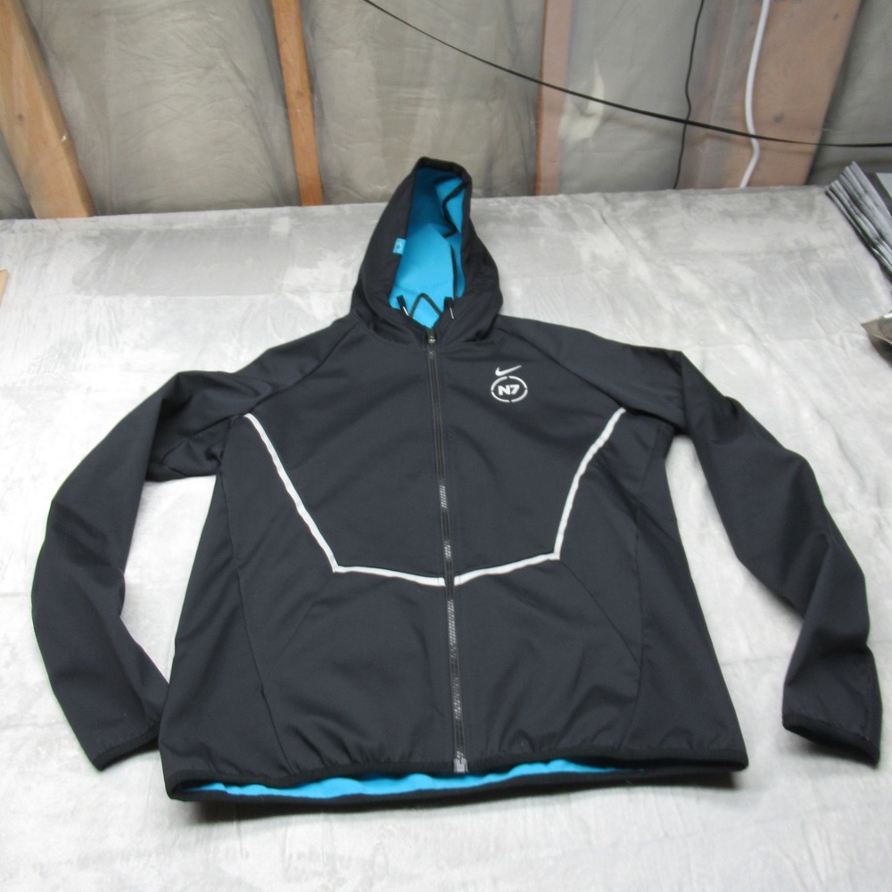 Nike N7 Jacket Women Large BLK Fleece Lined Native Tribal Rain Wind Y2K Reflect‎